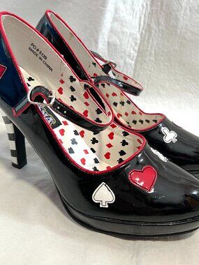 Funtasma pumps Contessa-57 Queen of Hearts heels black red faux patent size 8